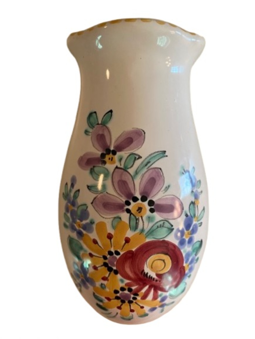 Vintage Keralit Czech Art Pottery Hand-Painted Floral Wall Pocket Vase - No. 102